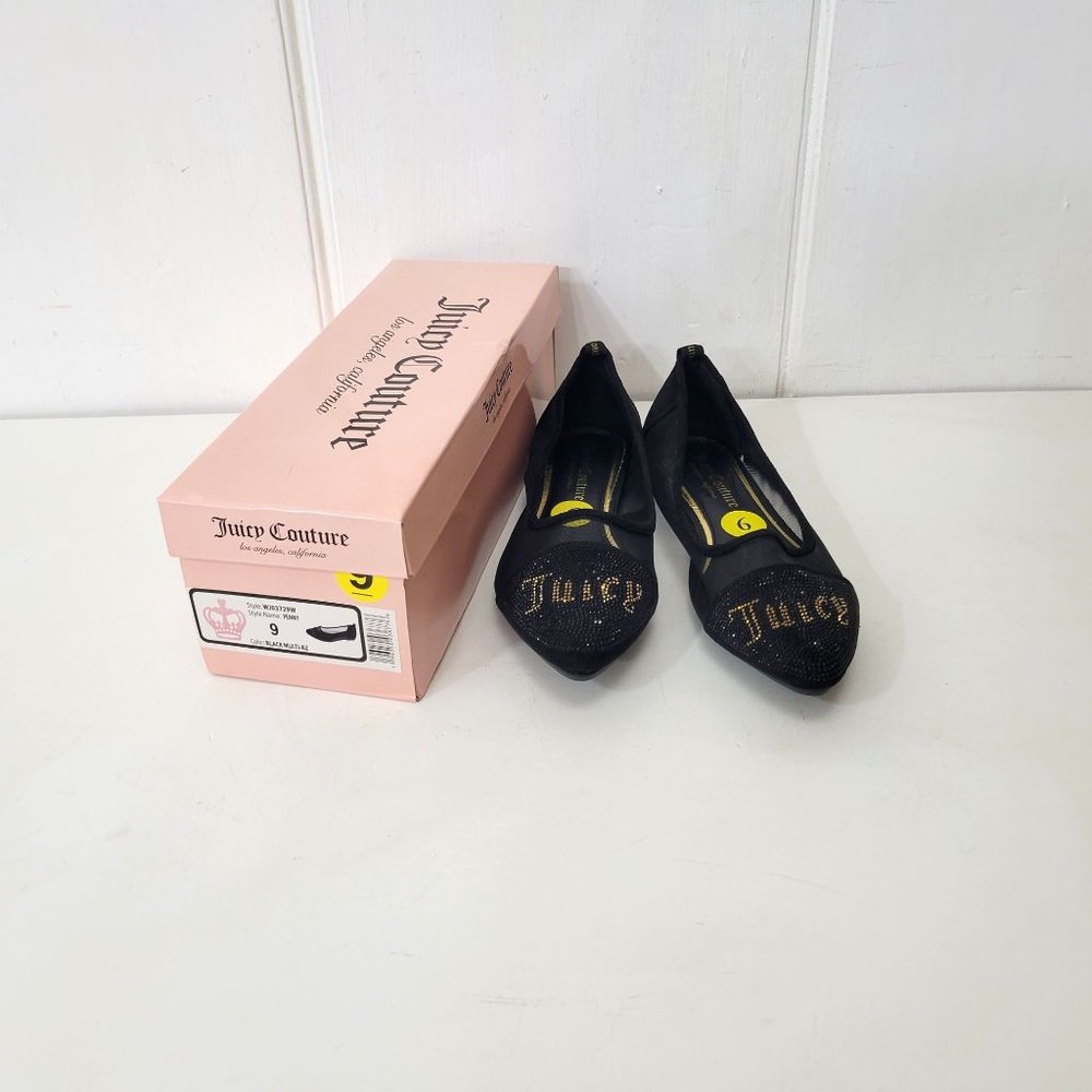 Juicy Couture Black Penny Logo Spell Out Flats NIB - Picture 8 of 8
